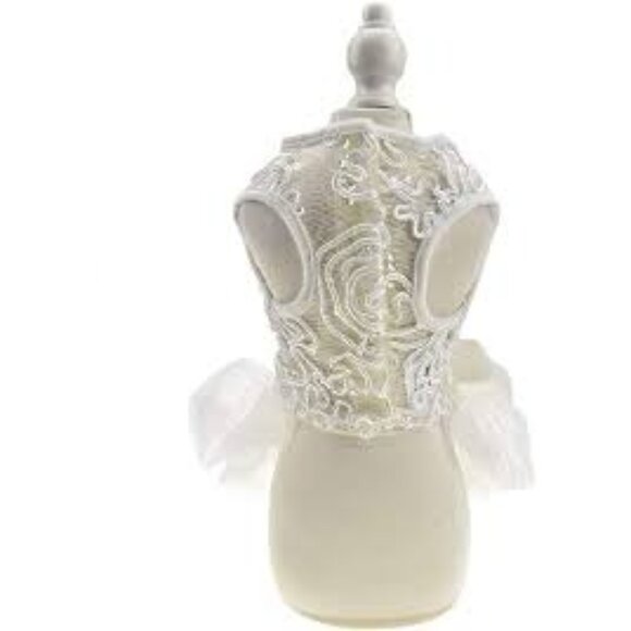 Dog Wedding Dress Tutu Skirt Luxury Lace Pearl Bow Apparel (XL) - Picture 5 of 7